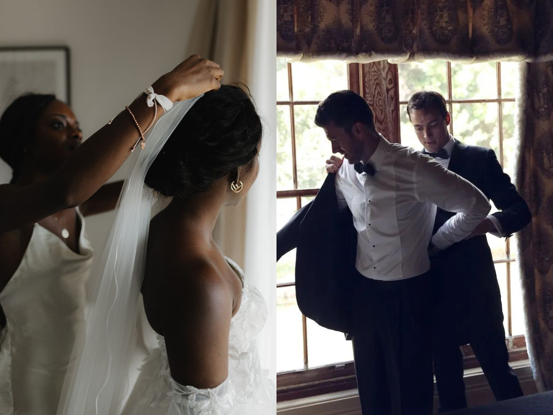 couples getting ready on their wedding morning